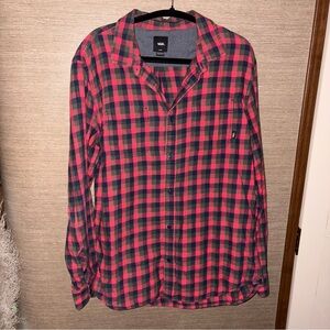 Vans Shirt Mens Large Blue Plaid Long Sleeve Tailored Fit Off The Wall Large